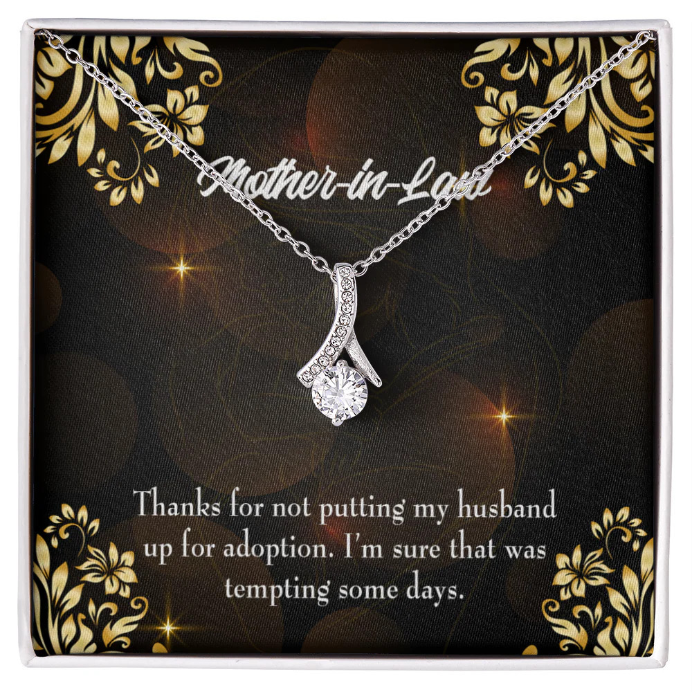 To My Mother-in-Law Funny Message Ribbon Necklace Silver Tone Standard Box